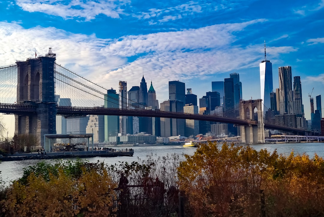 a view of a city skyline with a bridge in the foreground