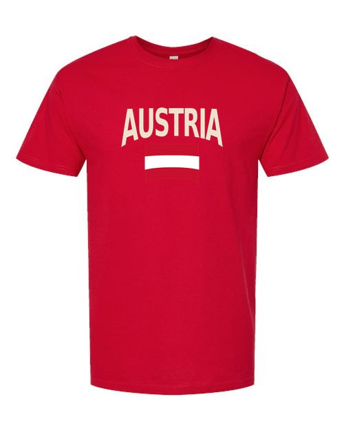 Austria Soccer Tee 2026 — Classic Name & Flag | NYC Factory - Standard Red