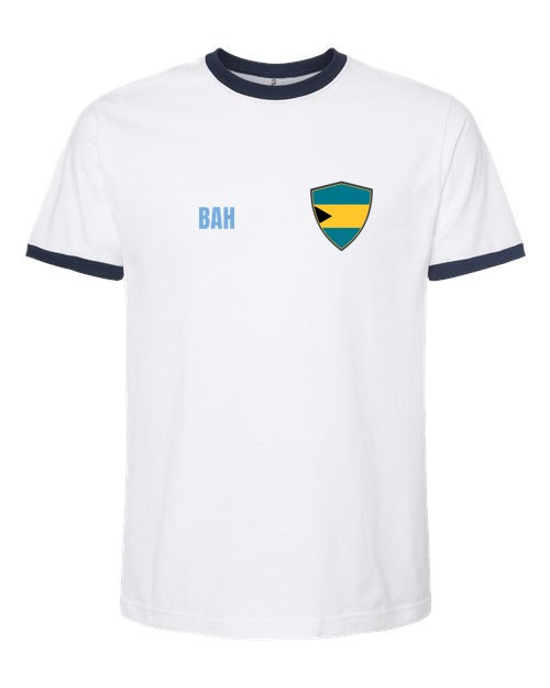 The Bahamas Soccer Ringer Tee — Retro National Crest | NYC Factory
