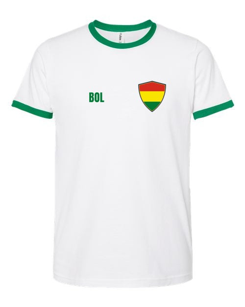 Bolivia Soccer Ringer Tee — Retro National Crest | NYC Factory