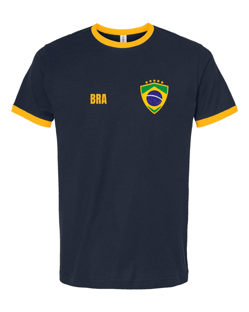 Brazil Soccer Ringer Tee 2026 — Retro National Crest | NYC Factory