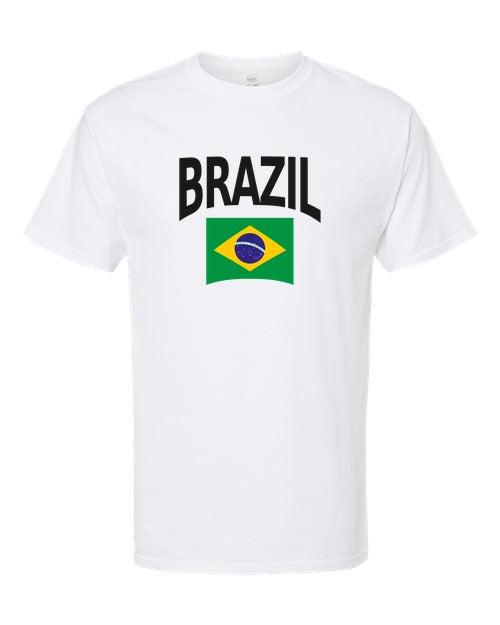 Brazil Soccer Tee 2026 — Classic Name & Flag | NYC Factory - White