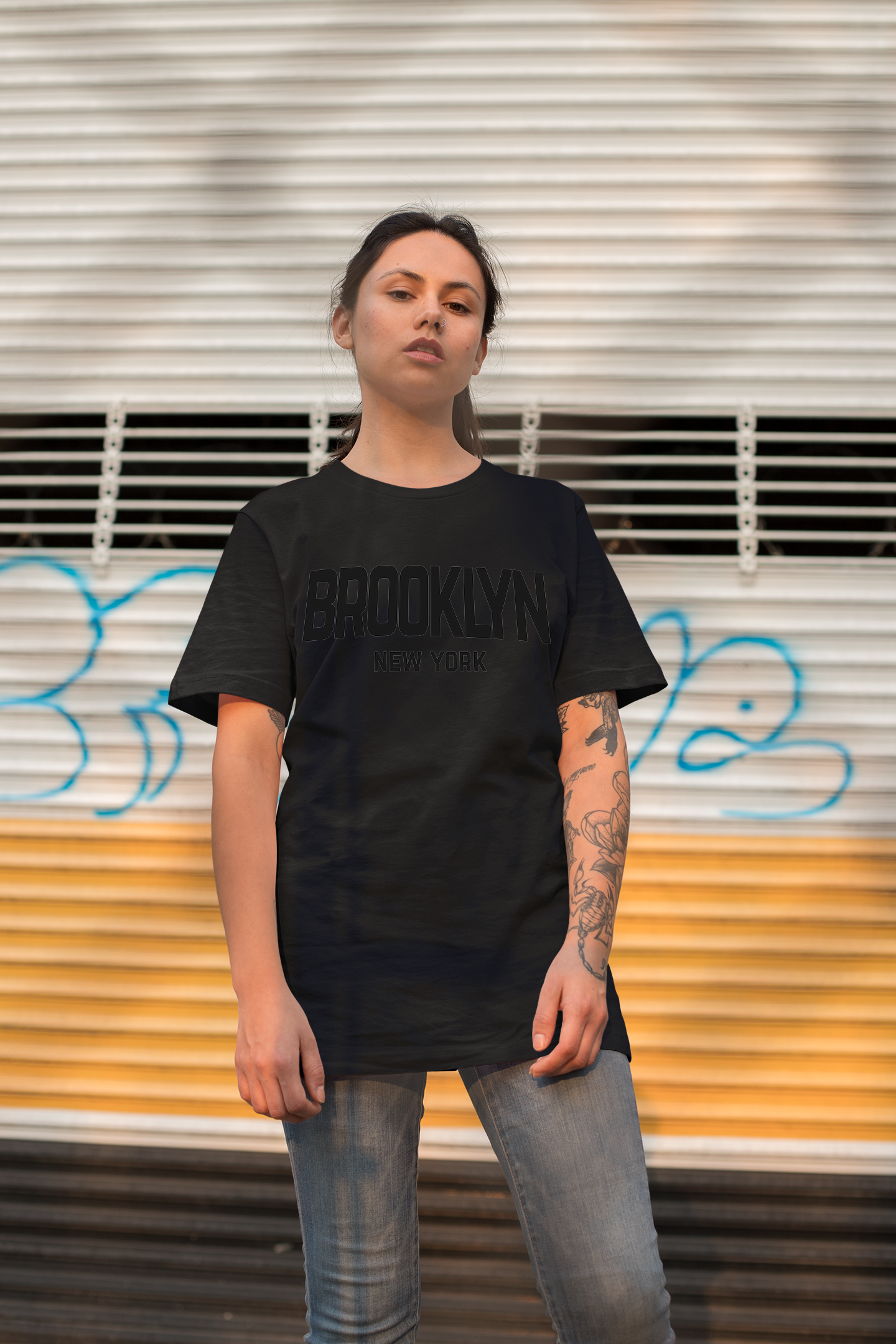 Brooklyn New York Retro Design Custom T-Shirt Black