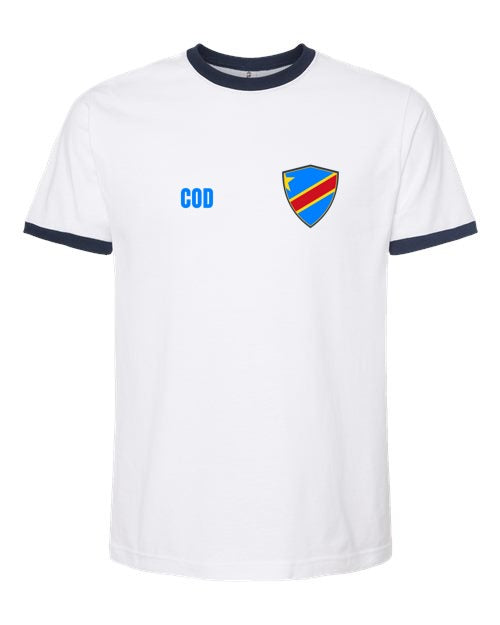DR Congo Soccer Ringer Tee 2026 — Retro National Crest | NYC Factory