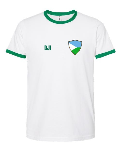 Djibouti Soccer Ringer Tee — Retro National Crest | NYC Factory