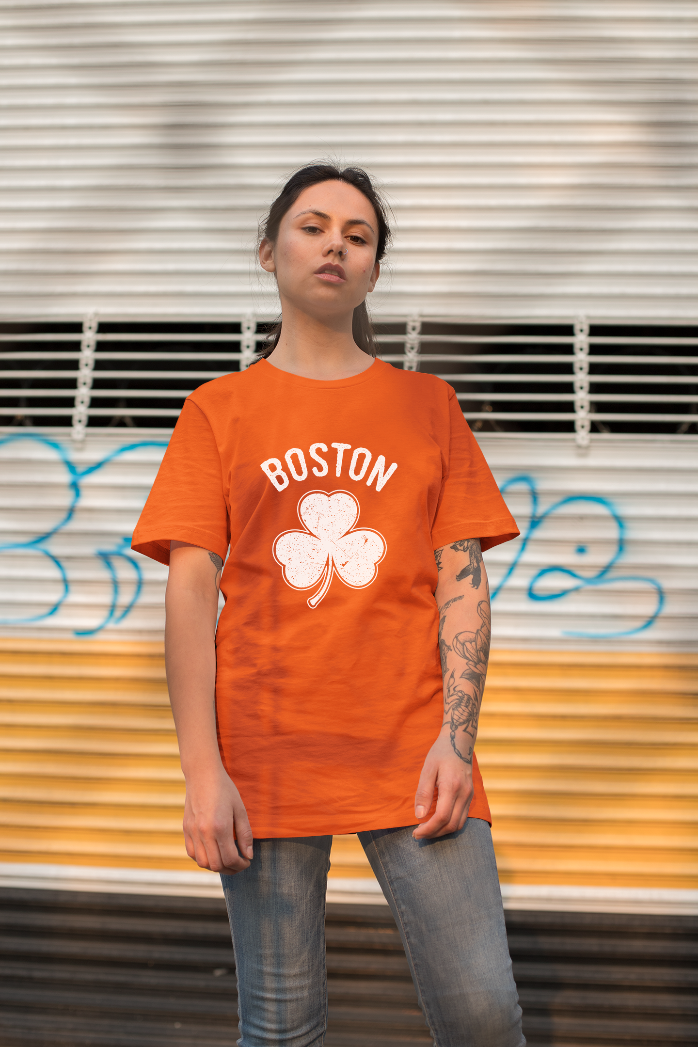 Irish Boston Shamrock White Design Custom T-Shirt