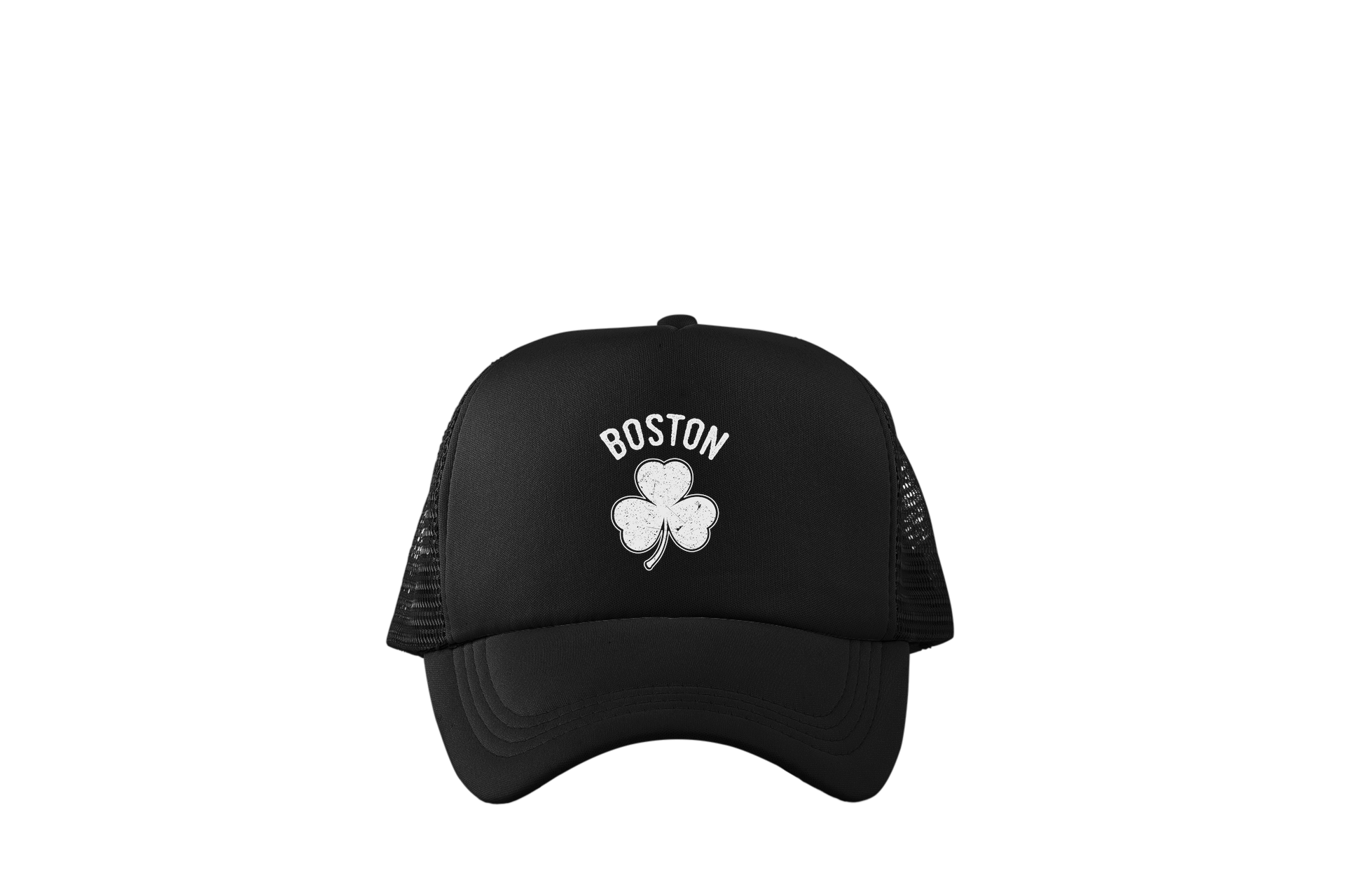 Irish Boston Shamrock White Design Trucker Baseball Hat