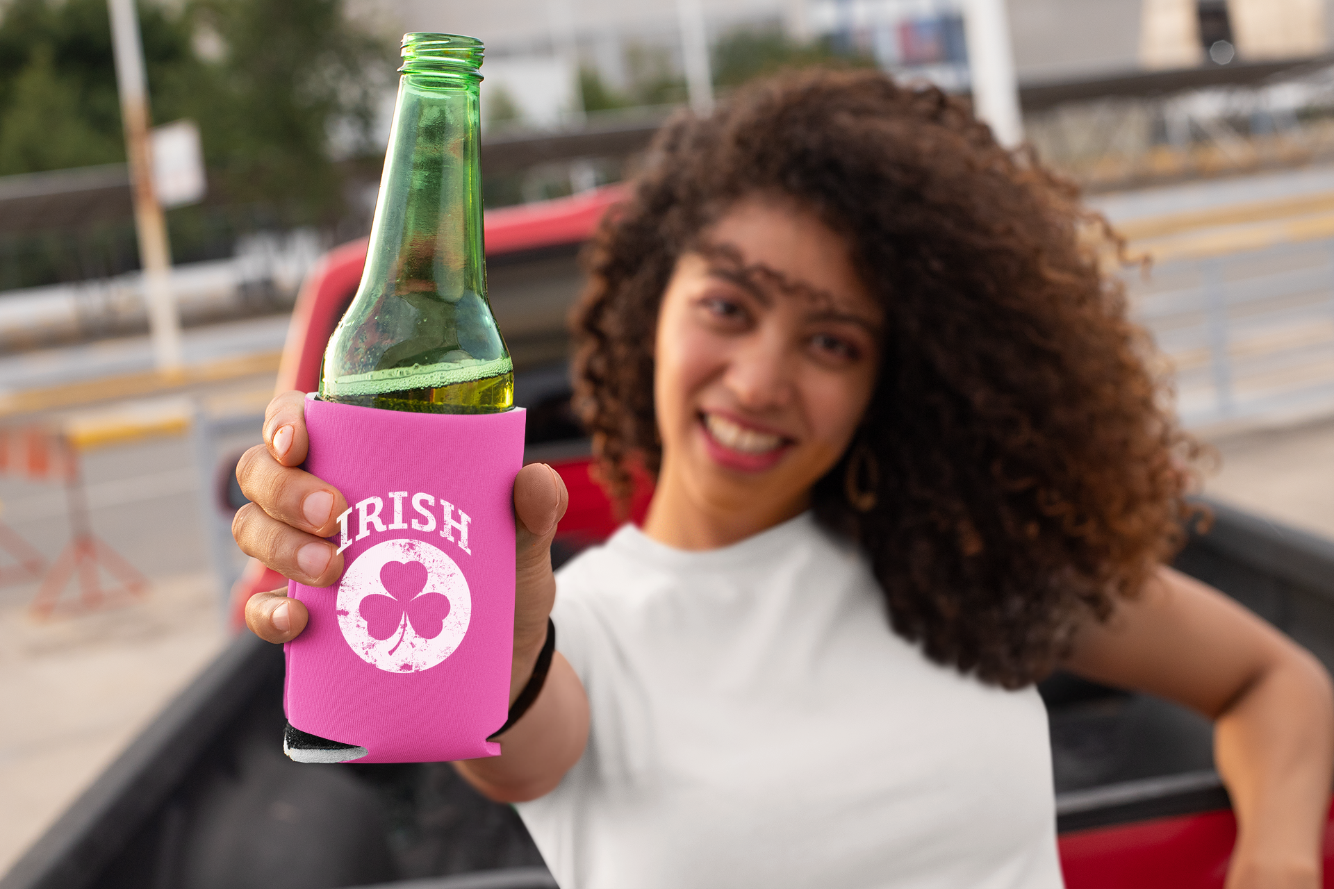 Irish Shamrock White Design Custom Can Coolers Promotional