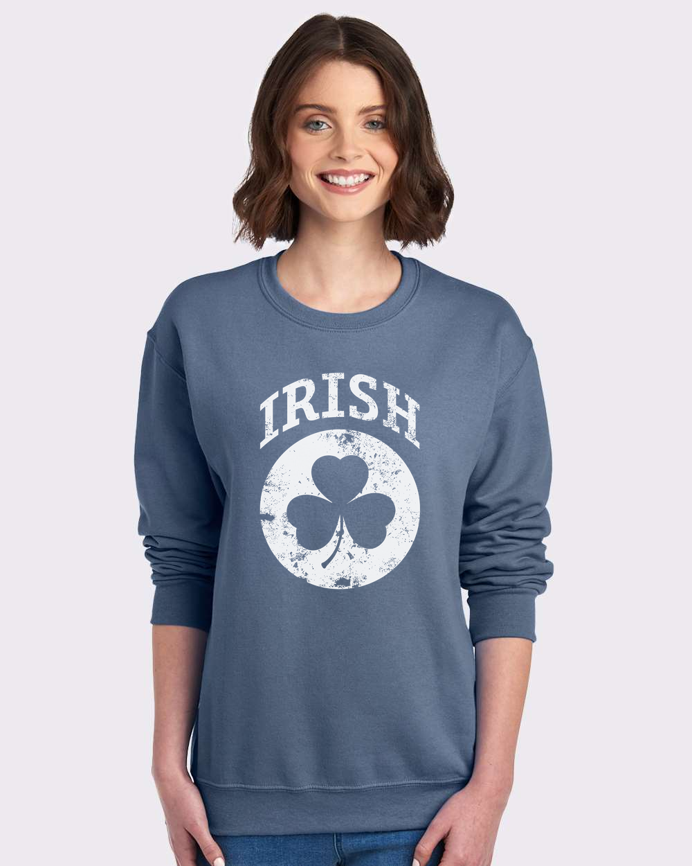 Irish Shamrock White Design Custom Crewneck Sweatshirt