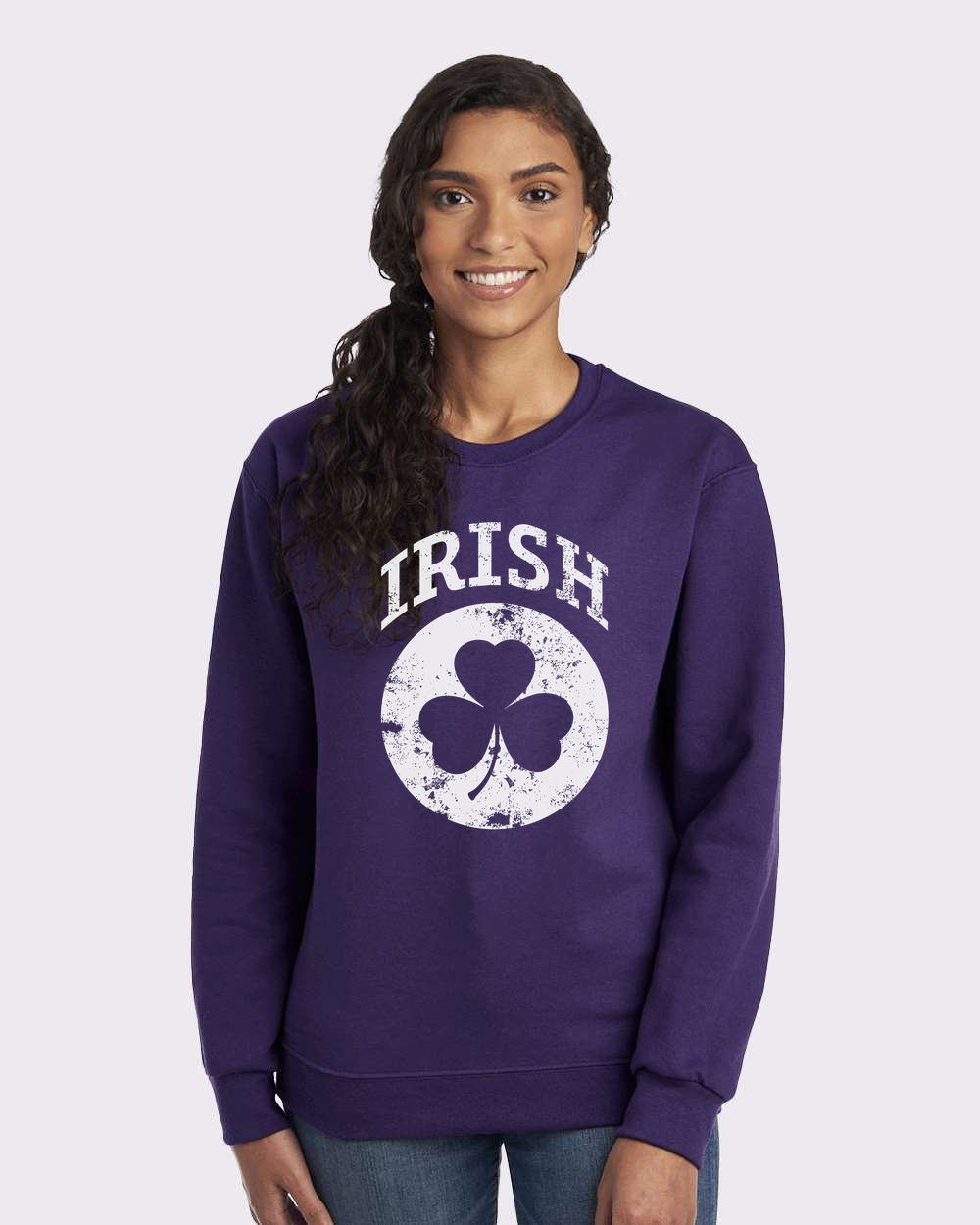 Irish Shamrock White Design Custom Crewneck Sweatshirt