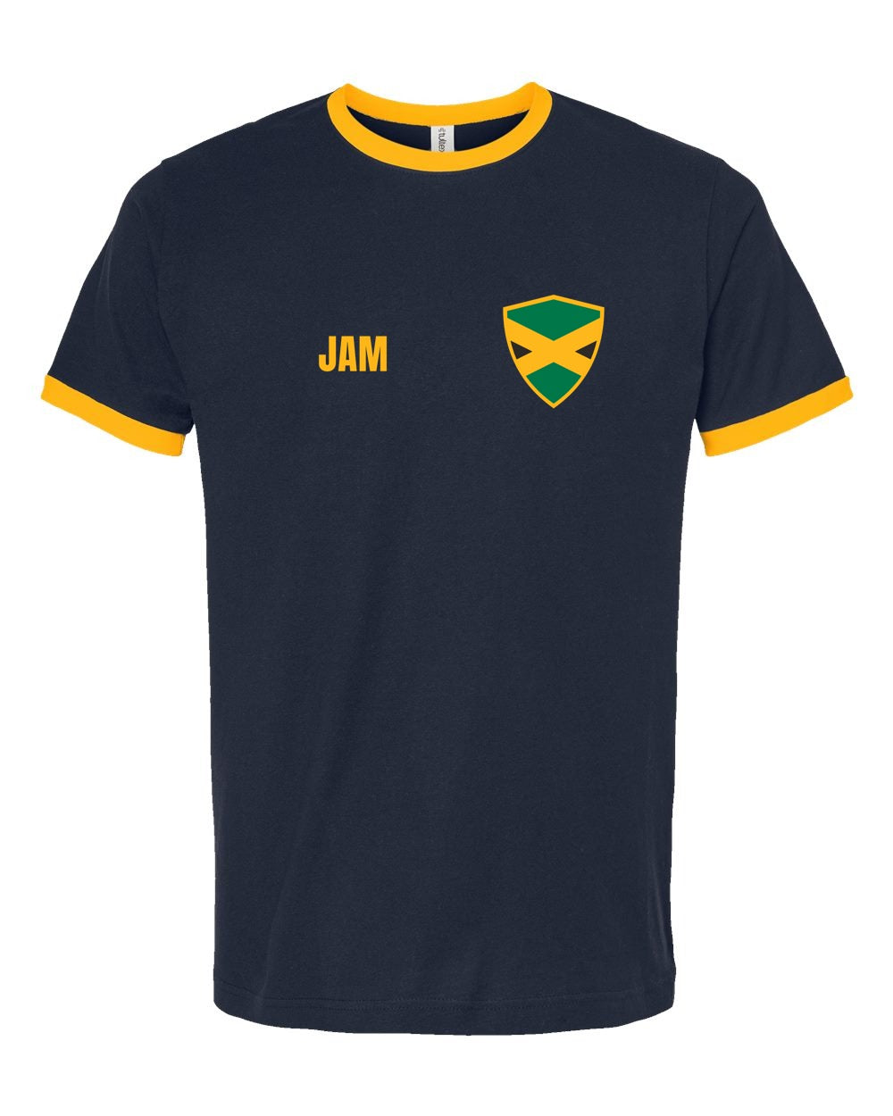Jamaica Soccer Ringer Tee — Retro National Crest | NYC Factory