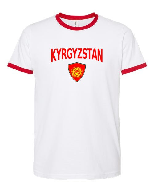 Kyrgyzstan Arched Crest Soccer Ringer Tee — NYC Factory