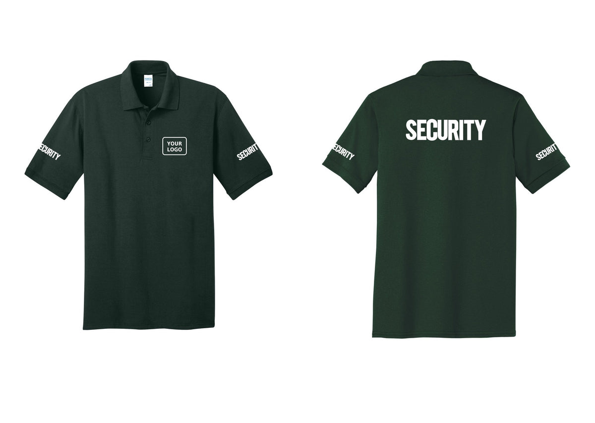 NYC Factory Men's Custom Logo Security Polo Shirt - Your Logo + Back + Security Sleeves - Dark Green