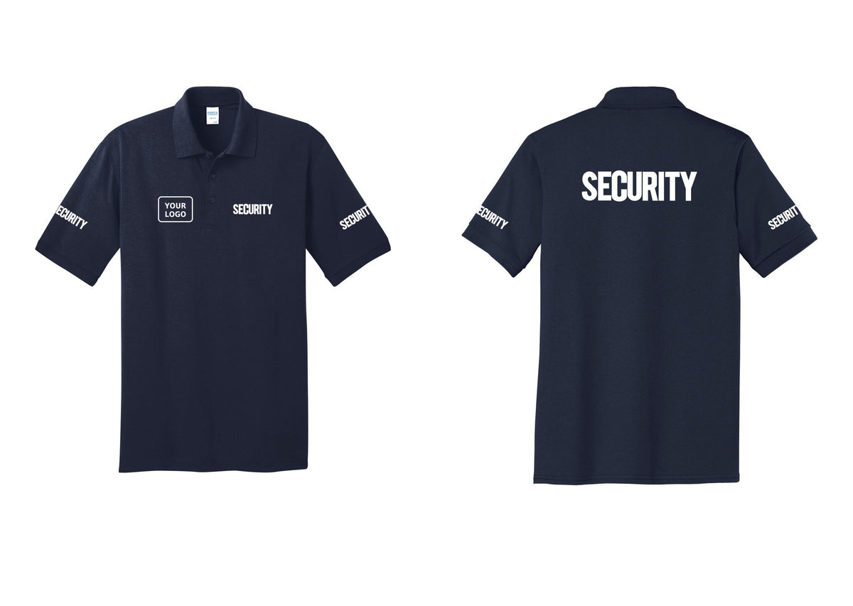NYC Factory Men's Custom Logo Security Polo Shirt - SECURITY + Your Logo + Back + Security Sleeves - Navy