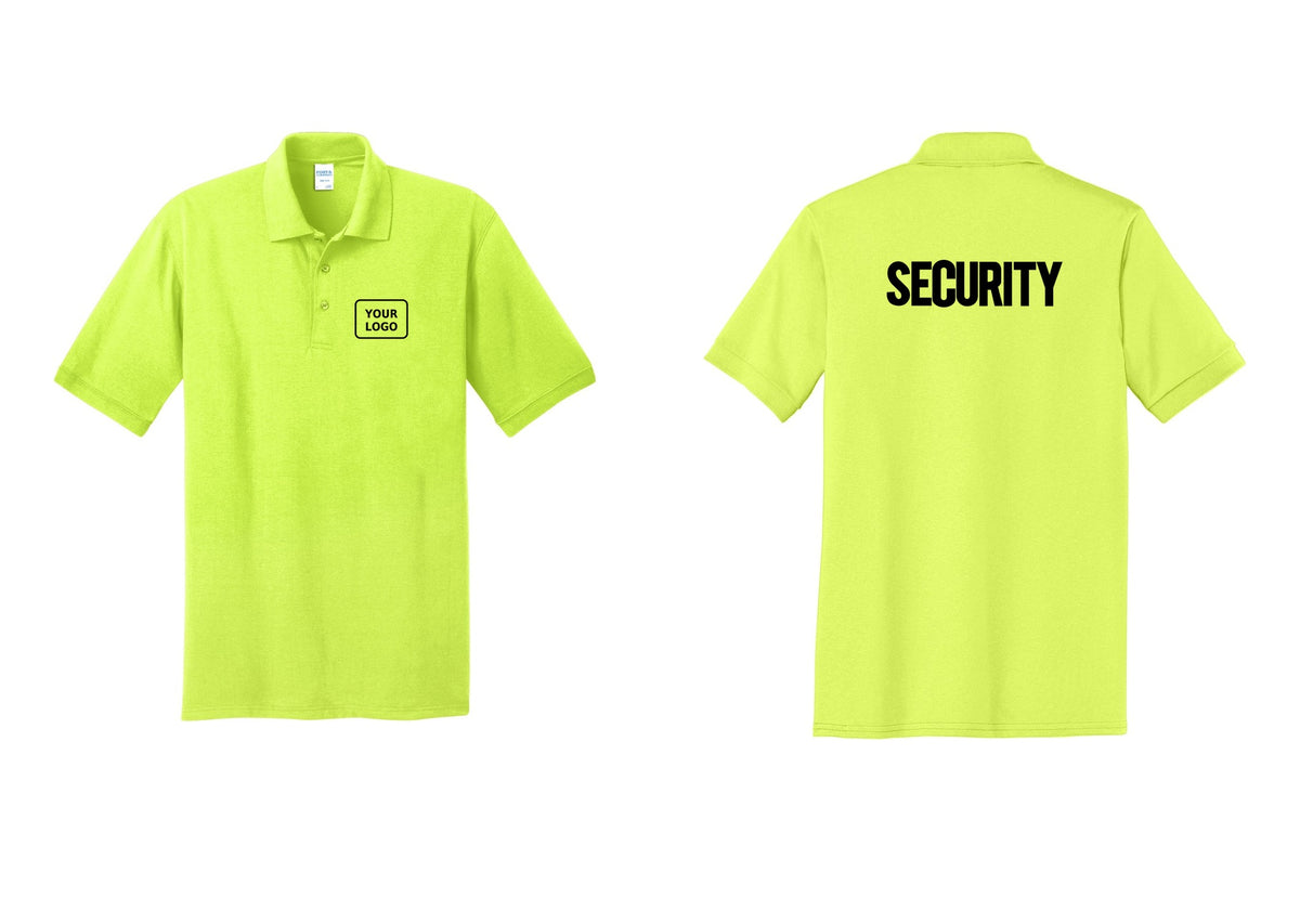 NYC Factory Men's Custom Logo Security Polo Shirt - Your Logo + Back - Safety Green