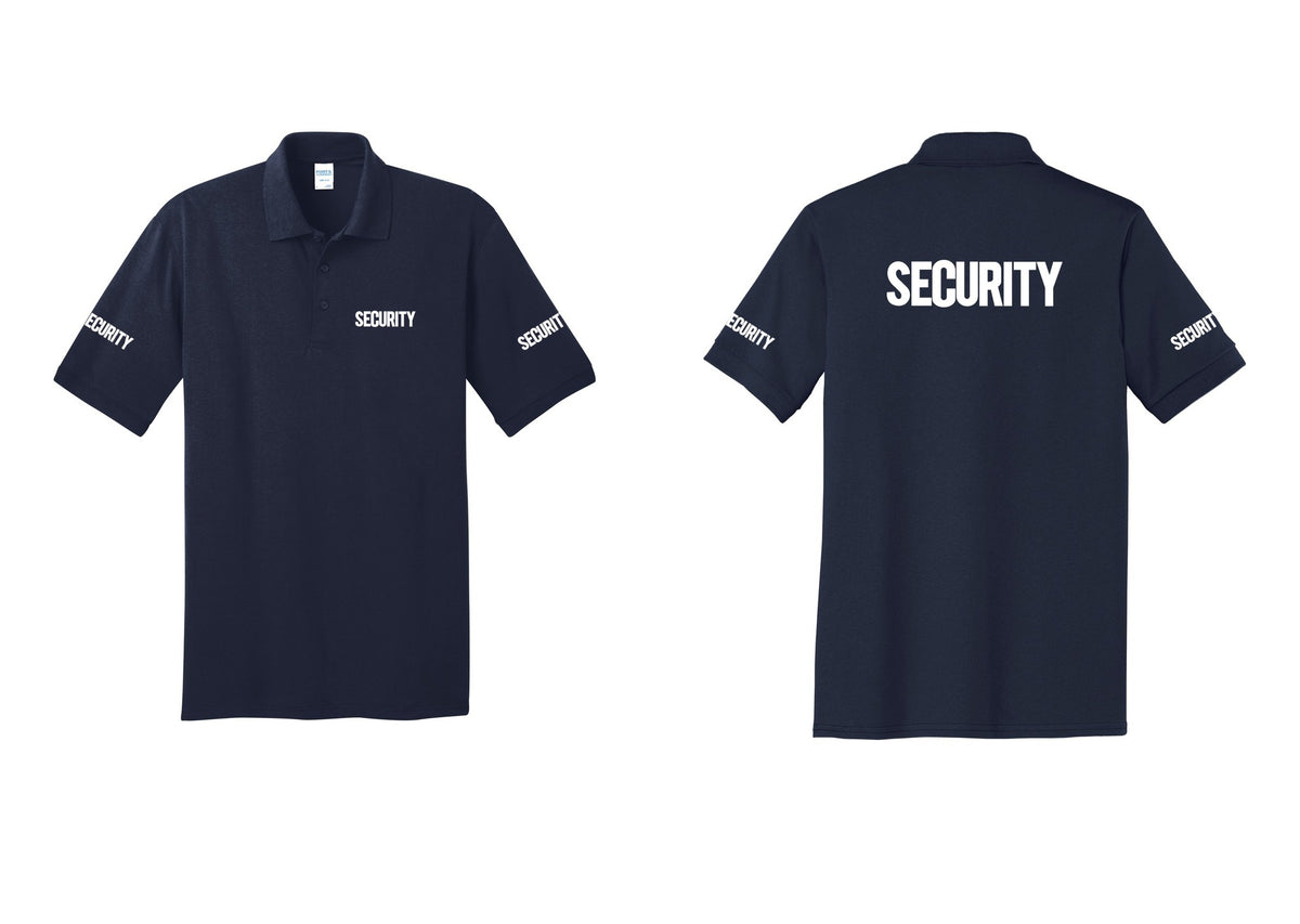 NYC Factory Men's Security Polo Shirt - Chest + Back + Security Sleeves - Navy