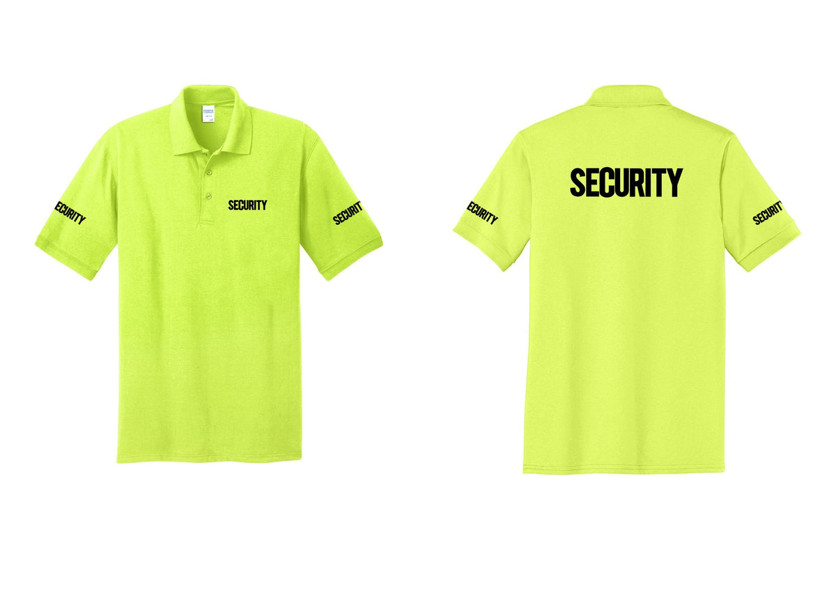 NYC Factory Men's Security Polo Shirt - Chest + Back + Security Sleeves - Safety Green