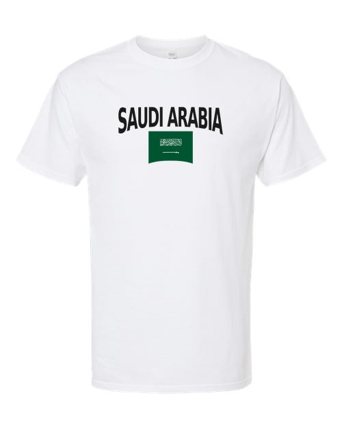 Saudi Arabia Soccer Tee 2026 — Classic Name & Flag | NYC Factory - White