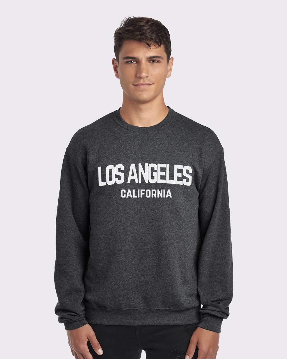Los Angeles California White Retro Design Custom Crewneck Sweatshirt Charcoal Heather