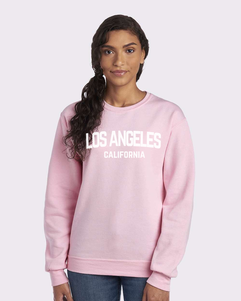 Los Angeles California White Retro Design Custom Crewneck Sweatshirt Pink