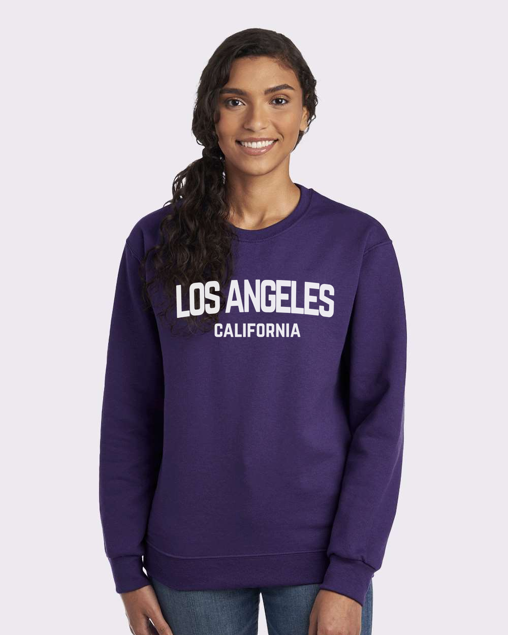 Los Angeles California White Retro Design Custom Crewneck Sweatshirt Purple
