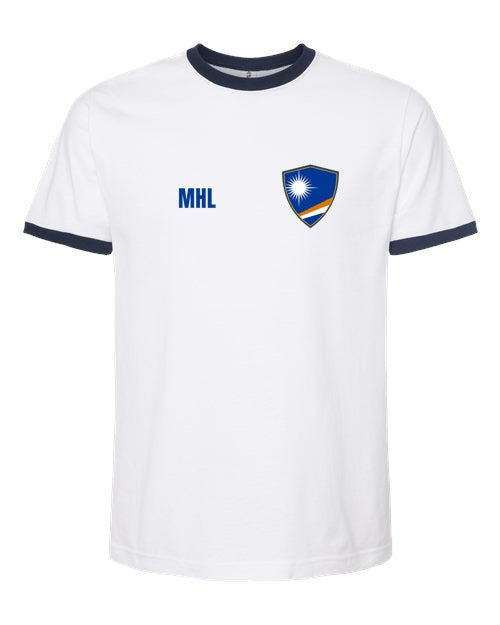 Marshall Islands Soccer Ringer Tee — Retro National Crest | NYC Factory