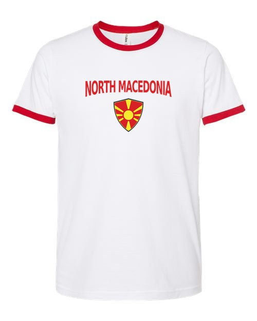North Macedonia Arched Crest Soccer Ringer Tee — NYC Factory