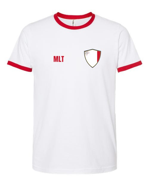 Malta Soccer Ringer Tee — Retro National Crest | NYC Factory