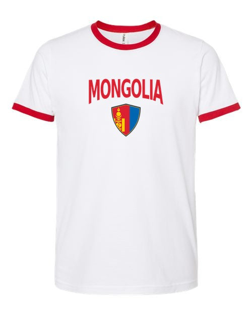 Mongolia Arched Crest Soccer Ringer Tee — NYC Factory