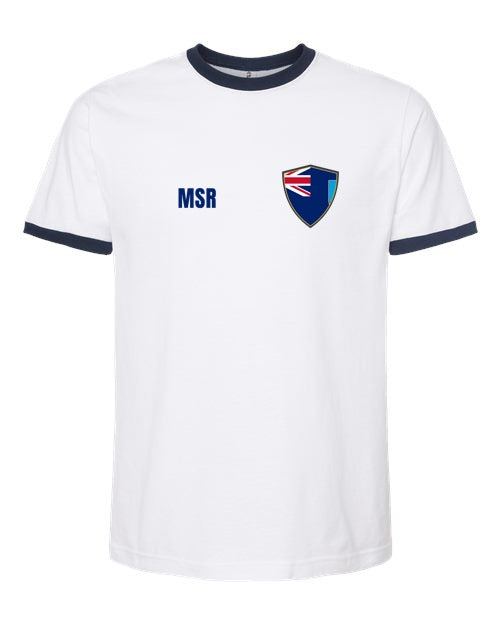 Montserrat Soccer Ringer Tee — Retro National Crest | NYC Factory