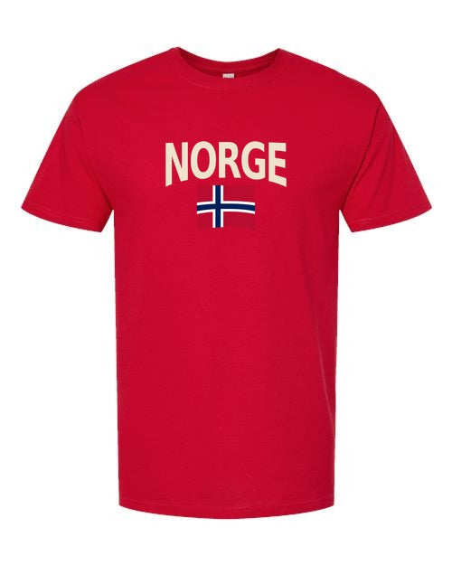 Norway Soccer Tee 2026 — Classic Name & Flag | NYC Factory - Standard Red