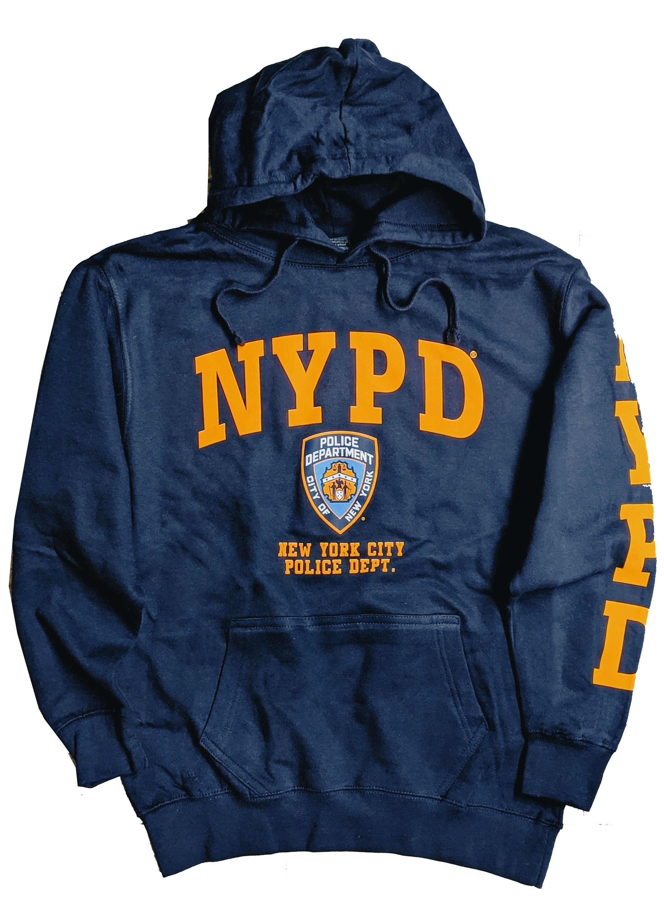 NYPD Men s Hoodie Sweatshirt Front Sleeve Print Navy Gold