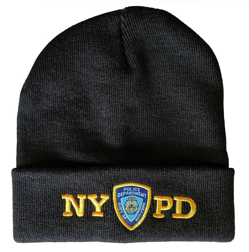 NYPD Winter Hat Police Badge New York Police Department Black & Gold One Size