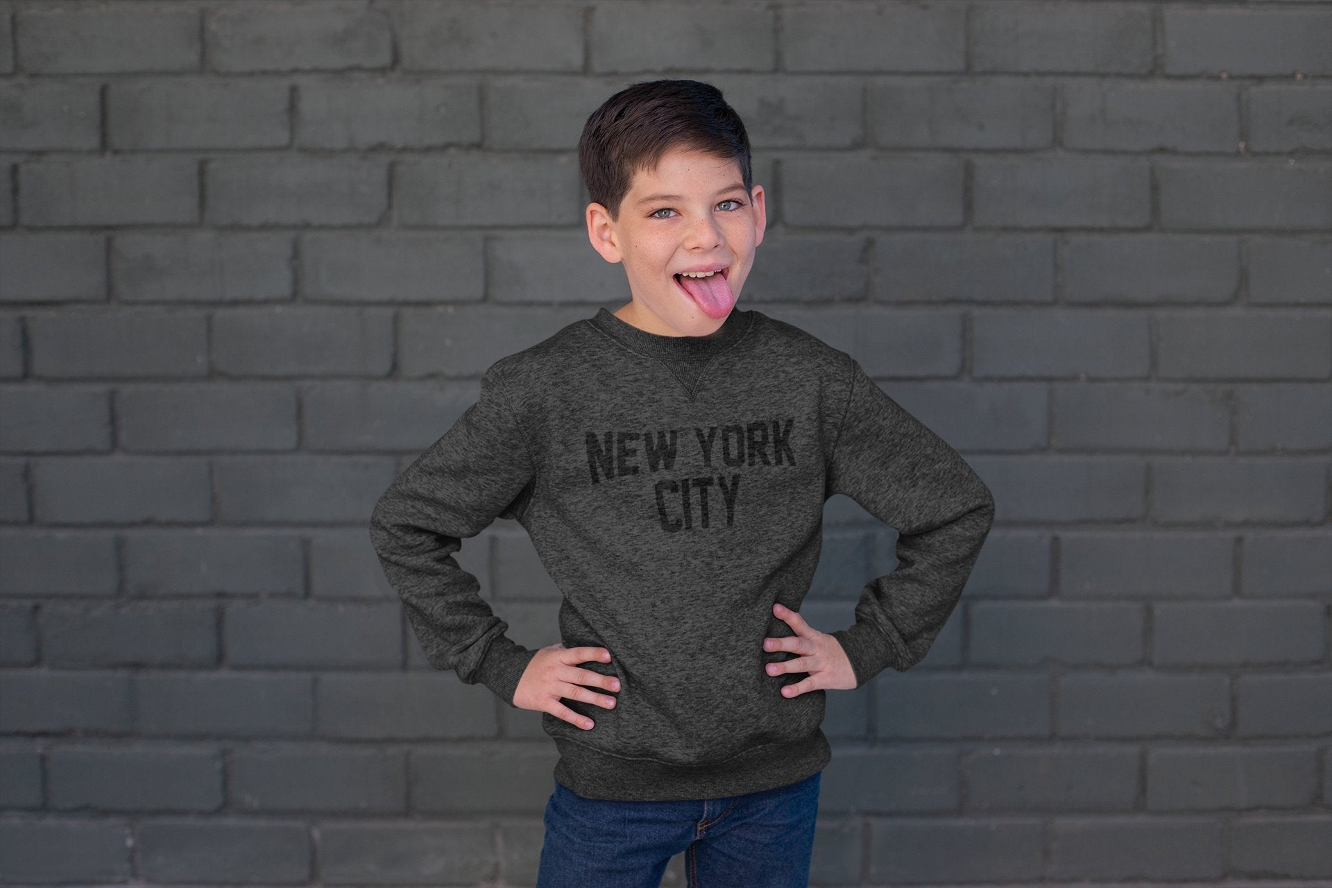 New York City Youth Shirt Crewneck Sweatshirt Dark Heather Charcoal