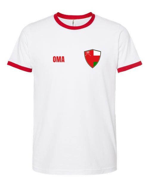 Oman Soccer Ringer Tee — Retro National Crest | NYC Factory