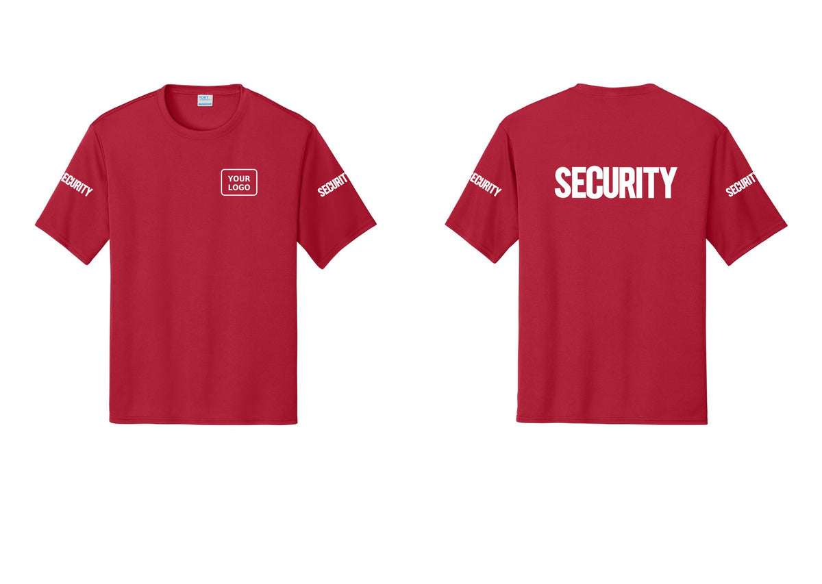 NYC Factory Men's Custom Logo Security Performance T-Shirt - Your Logo + Back + Security Sleeves - Red