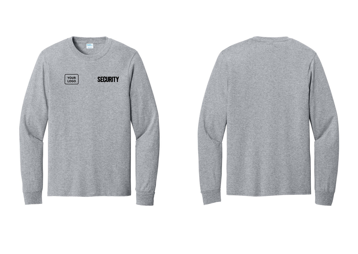 NYC Factory Men's Custom Logo Security Cotton Long Sleeve T-Shirt - SECURITY + Your Logo - Athletic Heather