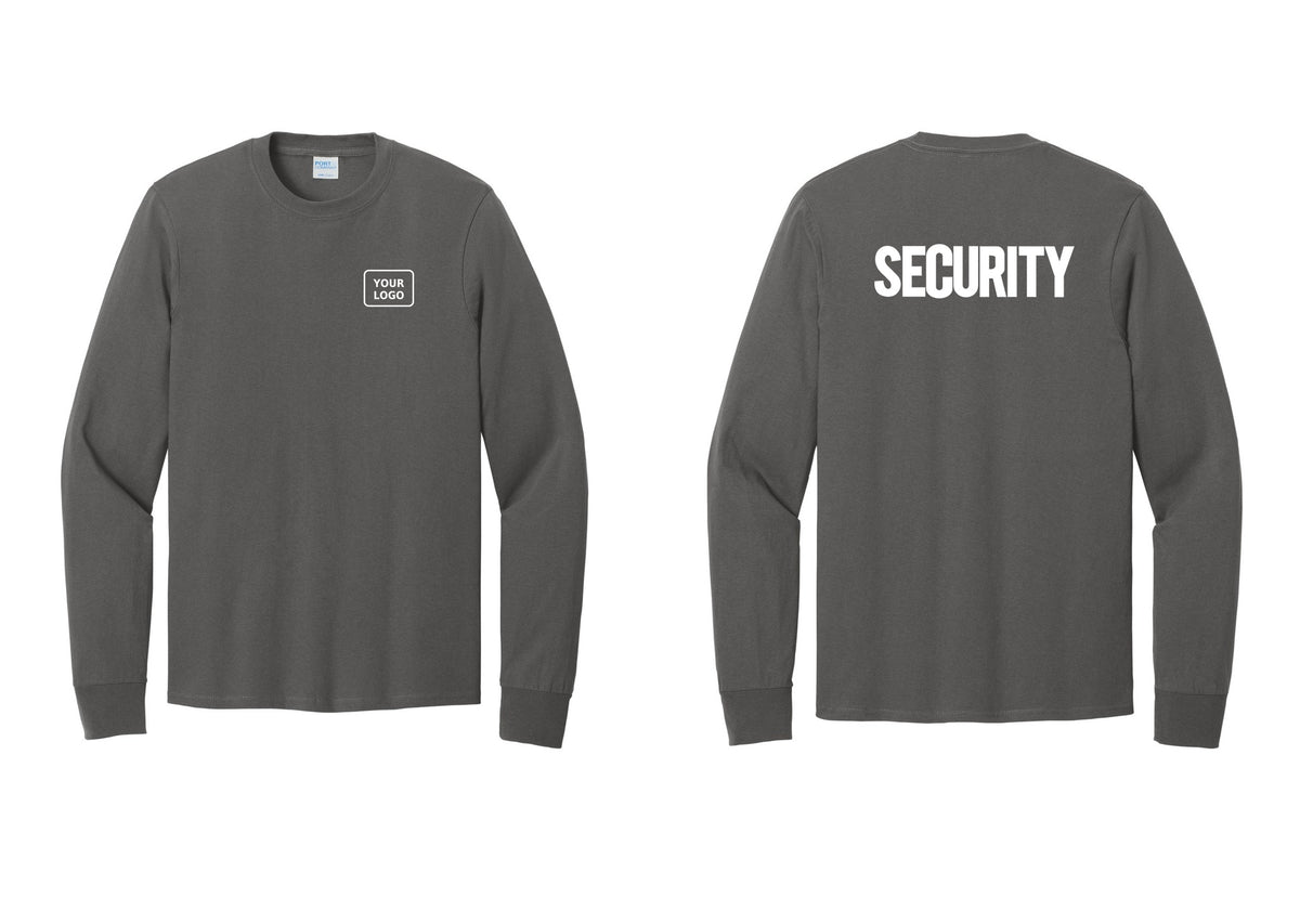 NYC Factory Men's Custom Logo Security Cotton Long Sleeve T-Shirt - Your Logo + Back - Charcoal