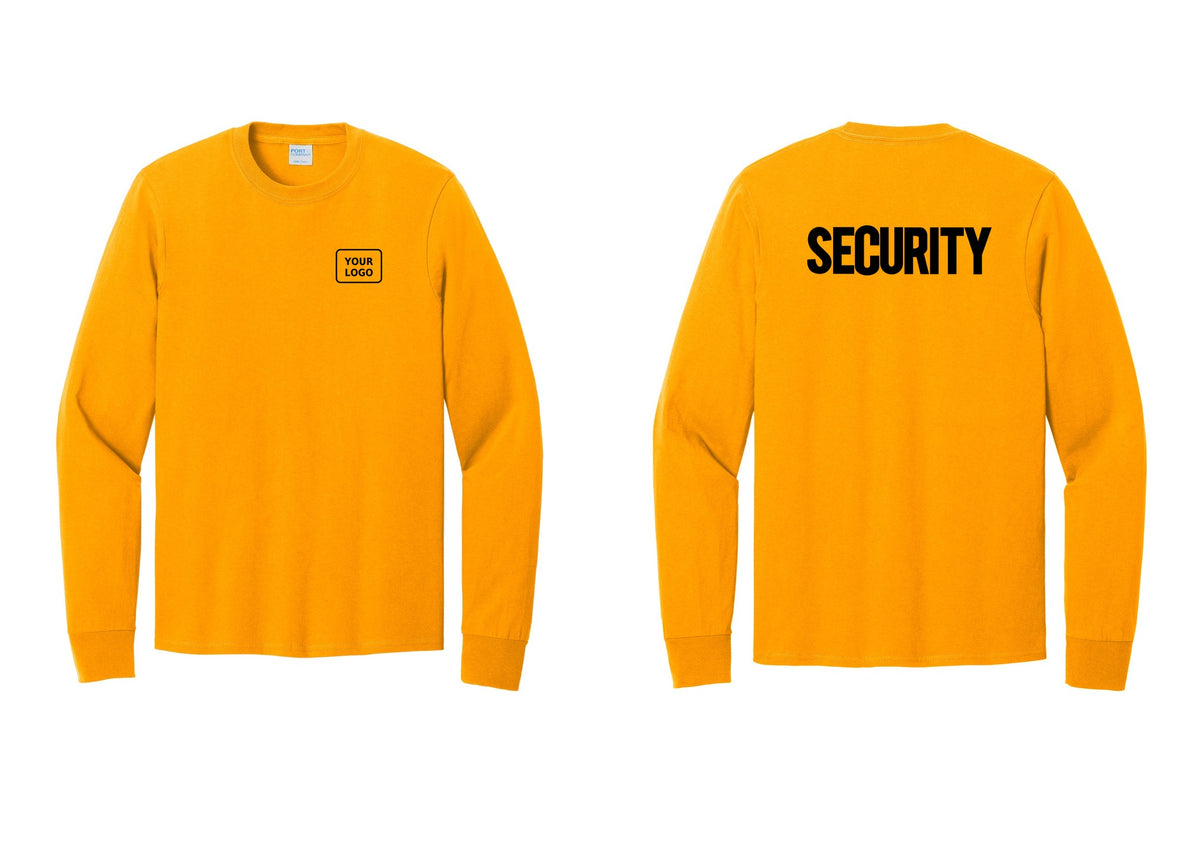 NYC Factory Men's Custom Logo Security Cotton Long Sleeve T-Shirt - Your Logo + Back - Gold