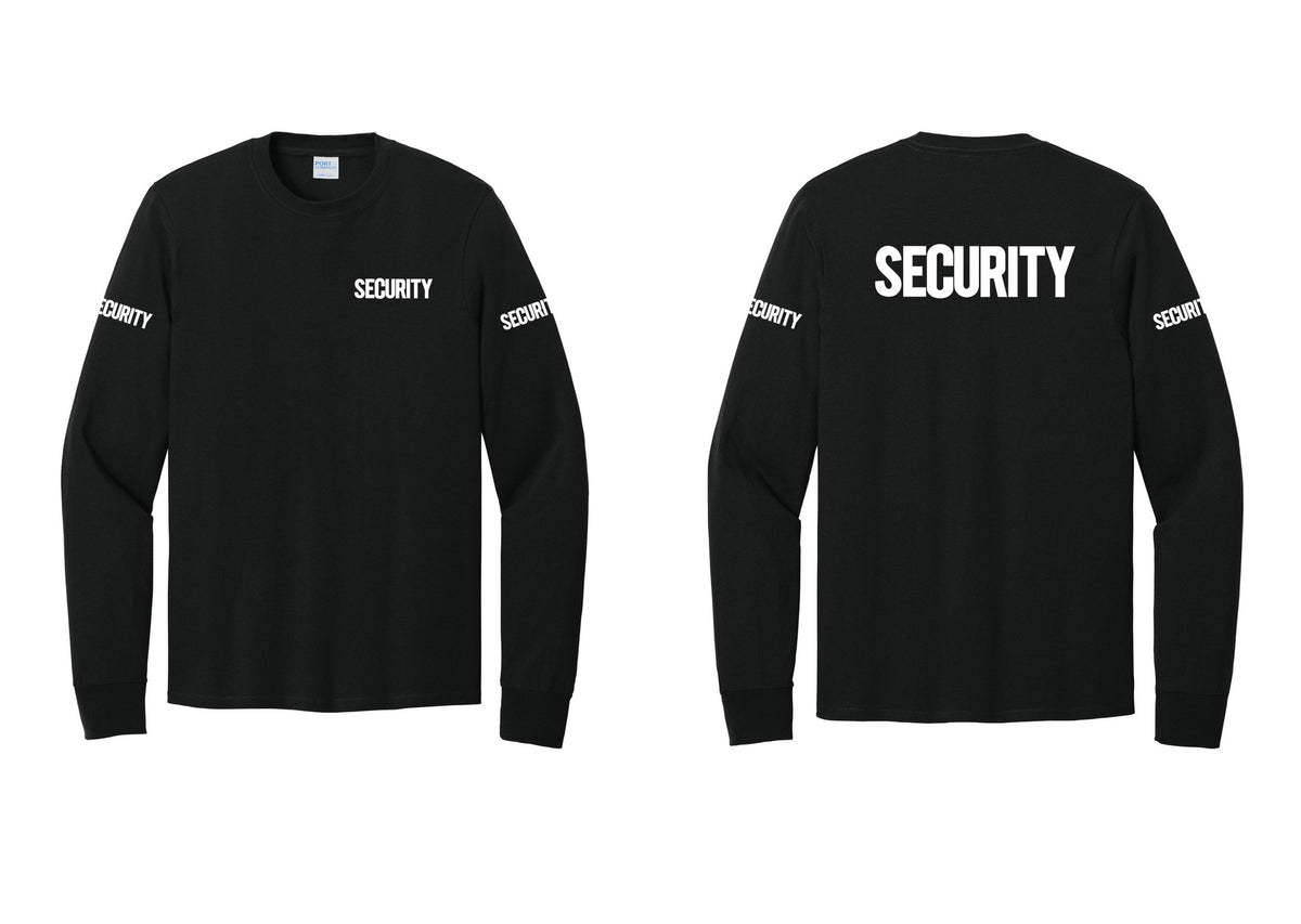 NYC Factory Men's Security Cotton Long Sleeve T-Shirt - Chest + Back + Security Sleeves - Black