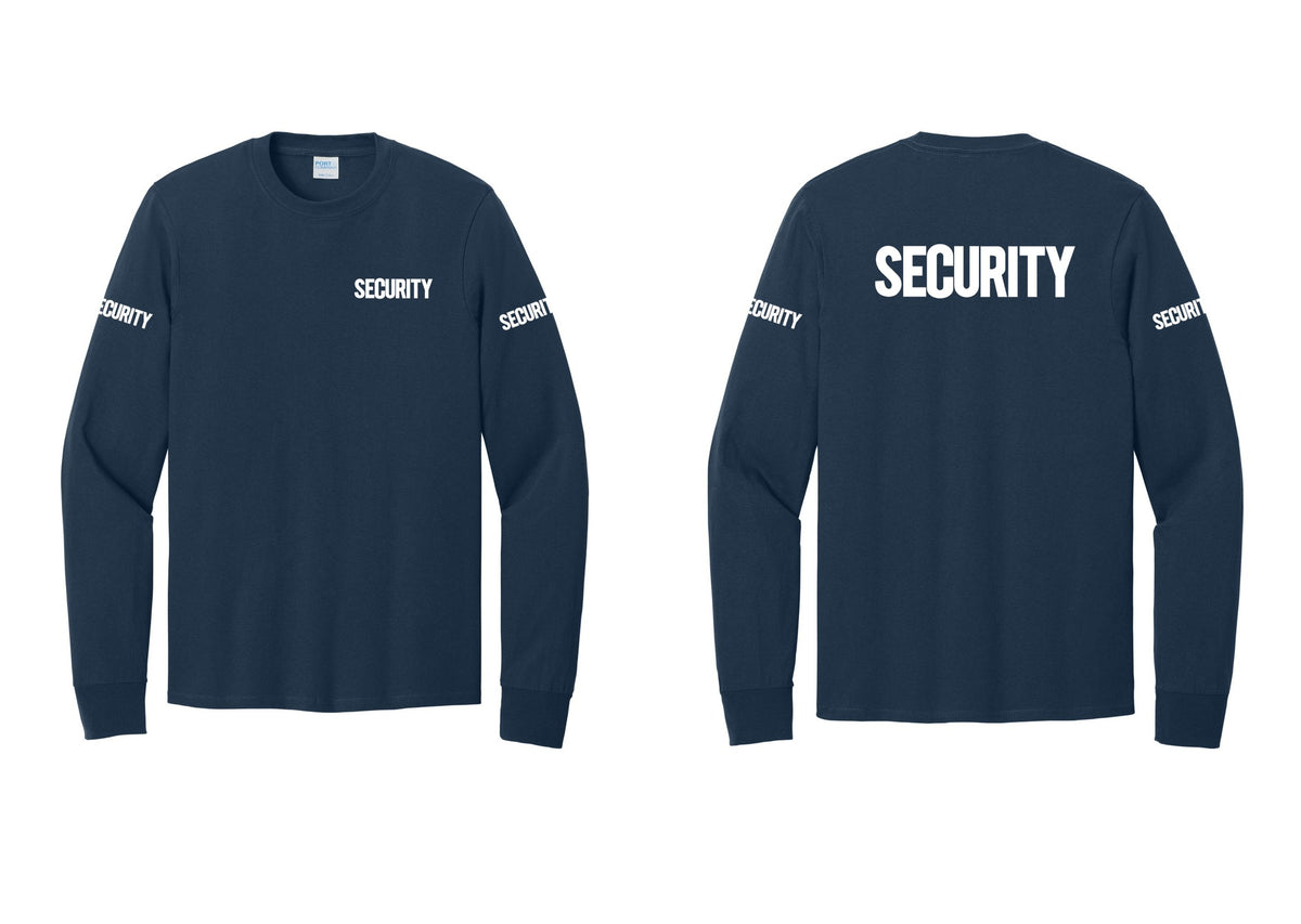 NYC Factory Men's Security Cotton Long Sleeve T-Shirt - Chest + Back + Security Sleeves - Navy