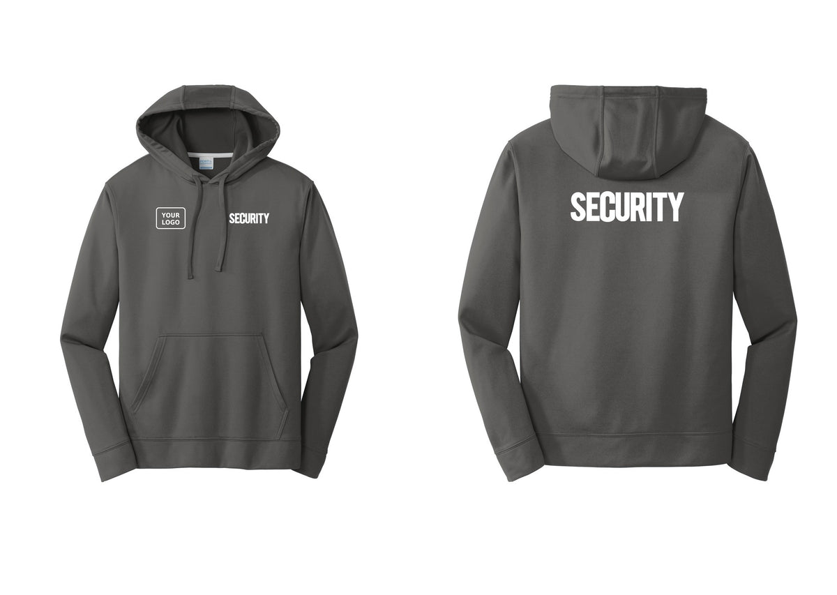 NYC Factory Men's Custom Logo Security Performance Fleece Hooded Sweatshirt - SECURITY + Your Logo + Back - Charcoal