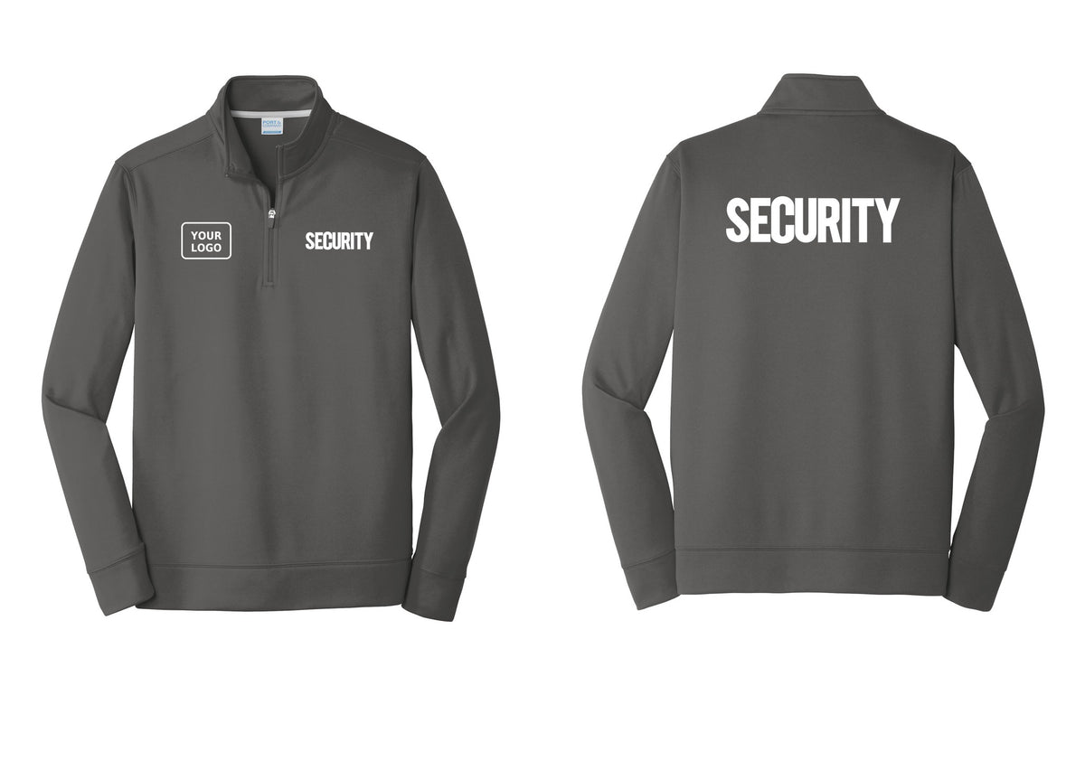 NYC Factory Men's Custom Logo Security Performance Fleece 1/4-Zip Pullover Sweatshirt - SECURITY + Your Logo + Back - Charcoal