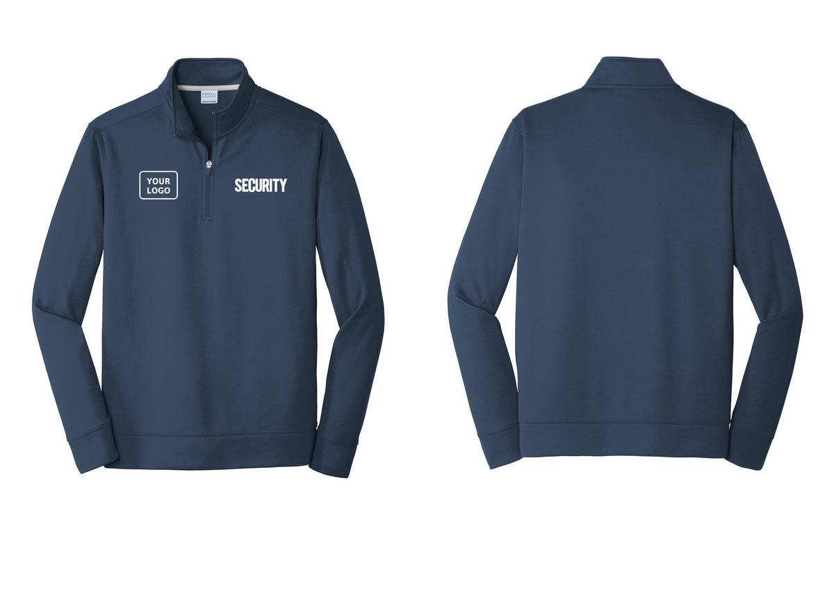 NYC Factory Men's Custom Logo Security Performance Fleece 1/4-Zip Pullover Sweatshirt - SECURITY + Your Logo - Navy