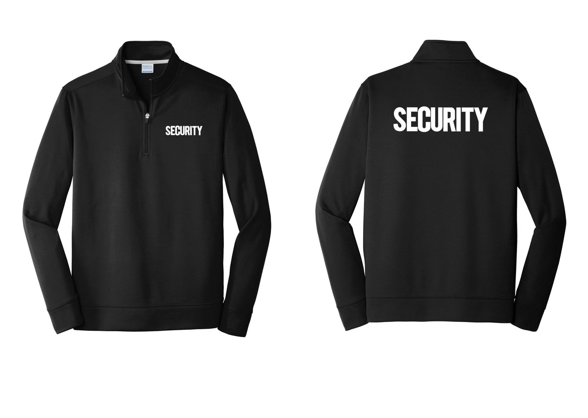 NYC Factory Men's Security Performance Fleece 1/4-Zip Pullover Sweatshirt - Chest + Back - Black