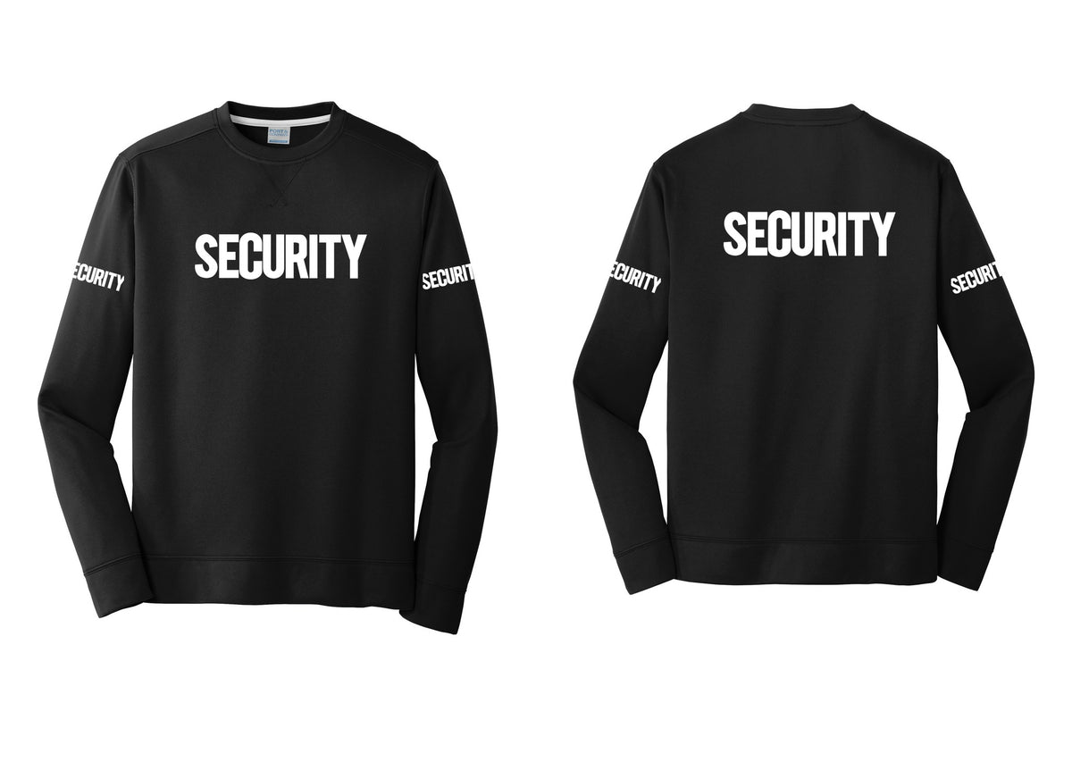 NYC Factory Men's Security Performance Fleece Crewneck Sweatshirt - Front + Back + Security Sleeves - Black