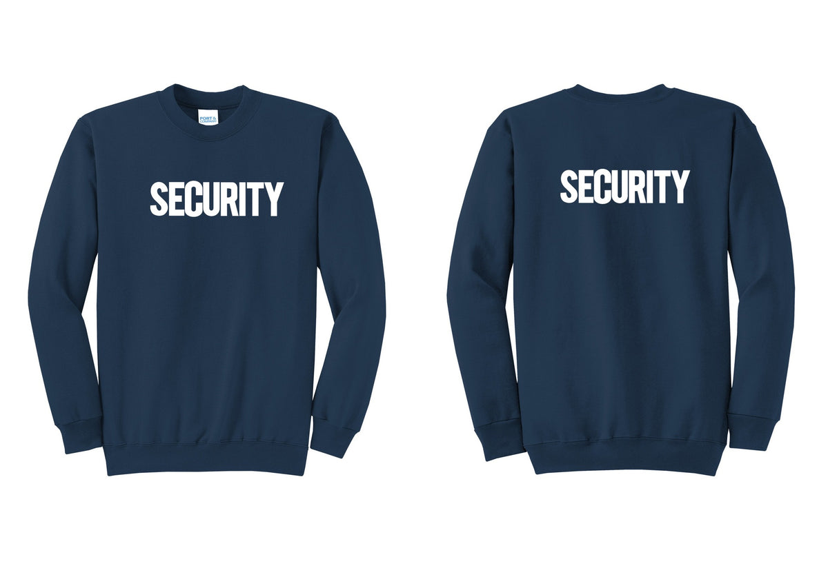 NYC Factory Men's Security Cotton Fleece Crewneck Sweatshirt - Front + Back - Navy
