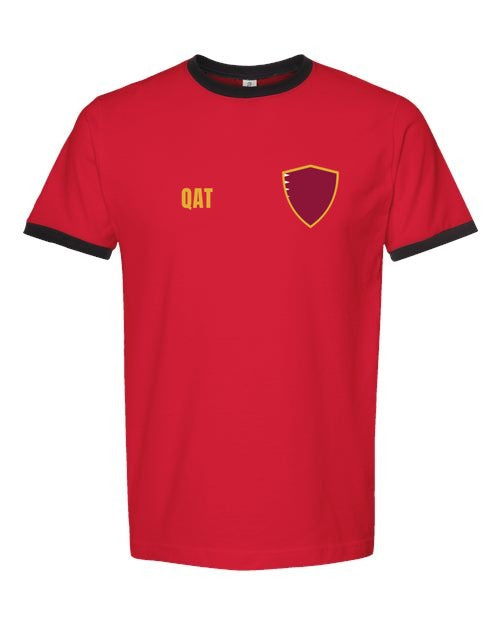 Qatar Soccer Ringer Tee 2026 — Retro National Crest | NYC Factory