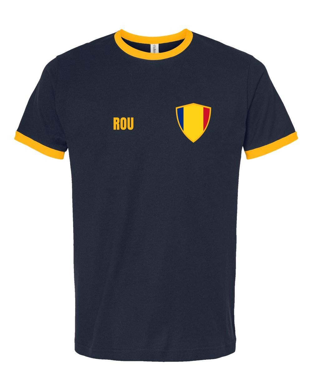 Romania Soccer Ringer Tee — Retro National Crest | NYC Factory