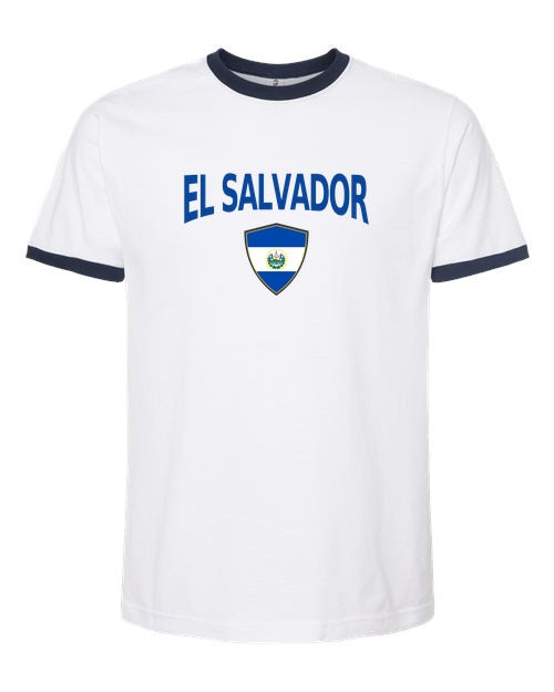 El Salvador Arched Crest Soccer Ringer Tee — NYC Factory